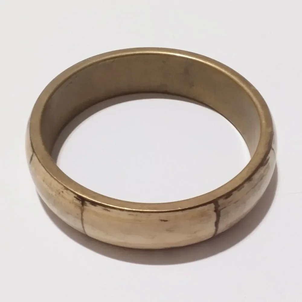 Vintage Brass Inlay Cream Organic Material Bangle Bracelet Boho